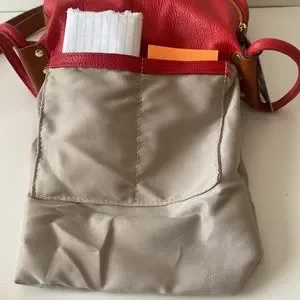 NWT VALENTINA  ITALY RED LEATHER CONVERTIBLE BUCKET TOTE HANDBAG VALENTINA ITALIAN LEATHER CONVERTIBLE BUCKET TOTE/HOBO IN  main image 3